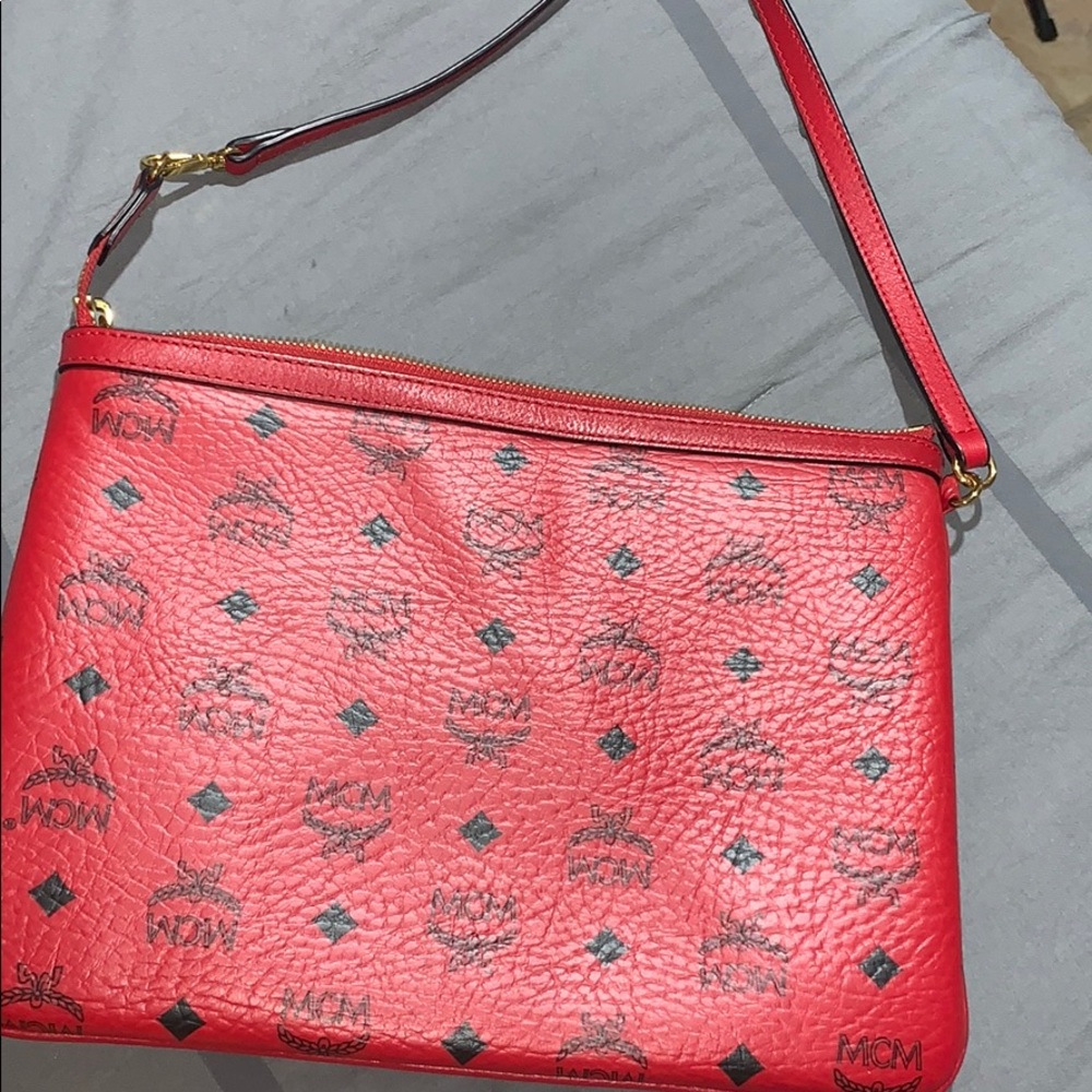 Red mcm pouch bag